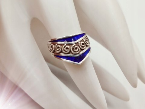 Piękny autorski stary damski srebrny pierścionek/obrączka r.10/11 EMALIA