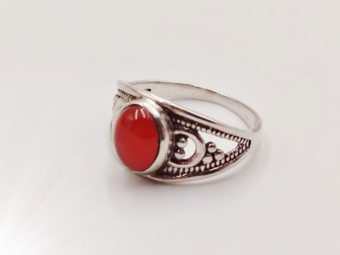 Piękny srebrny damski ażurowy pierścionek KARNEOL r.13 VINTAGE biżuteria