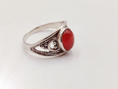 Piękny srebrny damski ażurowy pierścionek KARNEOL r.13 VINTAGE biżuteria