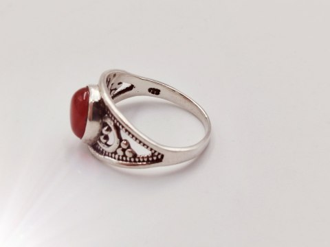 Piękny srebrny damski ażurowy pierścionek KARNEOL r.13 VINTAGE biżuteria