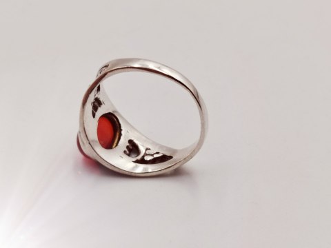 Piękny srebrny damski ażurowy pierścionek KARNEOL r.13 VINTAGE biżuteria