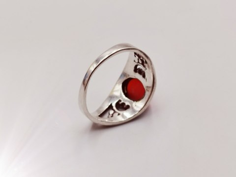 Piękny srebrny damski ażurowy pierścionek KARNEOL r.13 VINTAGE biżuteria