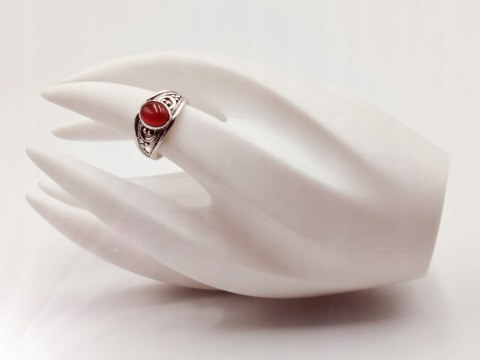 Piękny srebrny damski ażurowy pierścionek KARNEOL r.13 VINTAGE biżuteria