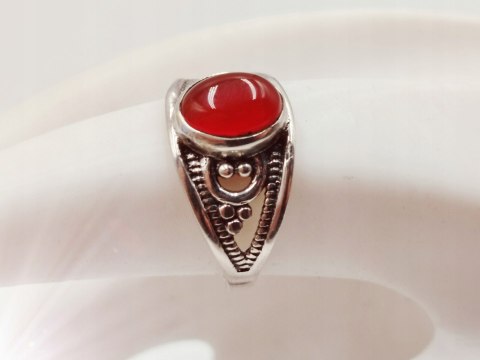 Piękny srebrny damski ażurowy pierścionek KARNEOL r.13 VINTAGE biżuteria