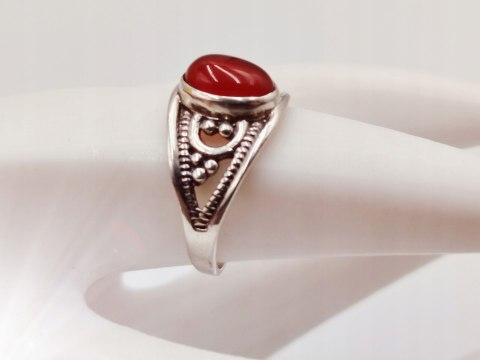 Piękny srebrny damski ażurowy pierścionek KARNEOL r.13 VINTAGE biżuteria