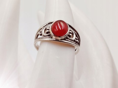 Piękny srebrny damski ażurowy pierścionek KARNEOL r.13 VINTAGE biżuteria