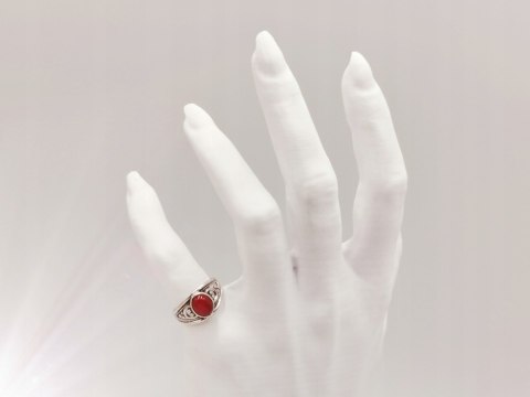 Piękny srebrny damski ażurowy pierścionek KARNEOL r.13 VINTAGE biżuteria