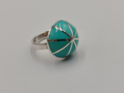 Piękny srebrny damski pierścionek KOPUŁKA TURKUS r.15/16 VINTAGE biżuteria