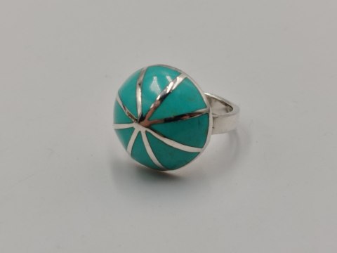 Piękny srebrny damski pierścionek KOPUŁKA TURKUS r.15/16 VINTAGE biżuteria
