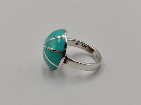 Piękny srebrny damski pierścionek KOPUŁKA TURKUS r.15/16 VINTAGE biżuteria