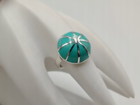 Piękny srebrny damski pierścionek KOPUŁKA TURKUS r.15/16 VINTAGE biżuteria