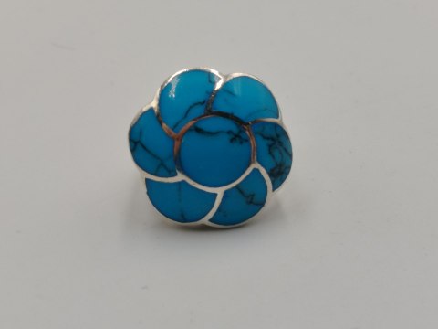 Piękny srebrny damski pierścionek KWIAT TURKUS r.12/13 VINTAGE biżuteria