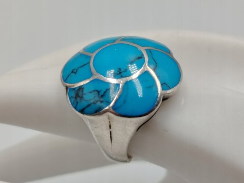 Piękny srebrny damski pierścionek KWIAT TURKUS r.12/13 VINTAGE biżuteria