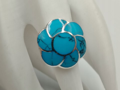 Piękny srebrny damski pierścionek KWIAT TURKUS r.12/13 VINTAGE biżuteria