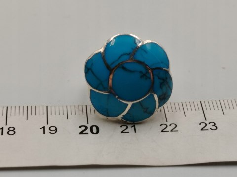 Piękny srebrny damski pierścionek KWIAT TURKUS r.12/13 VINTAGE biżuteria