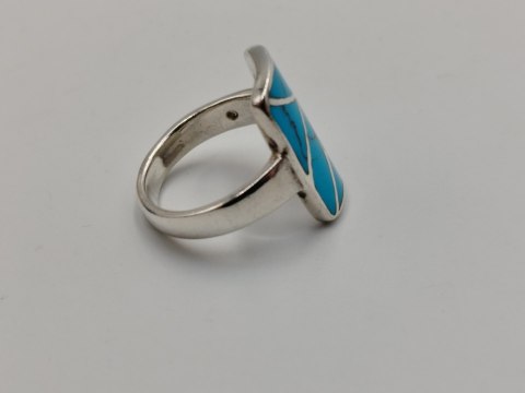 Piękny srebrny damski pierścionek TURKUS r.15/16 VINTAGE biżuteria RETRO