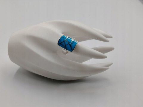 Piękny srebrny damski pierścionek TURKUS r.15/16 VINTAGE biżuteria RETRO