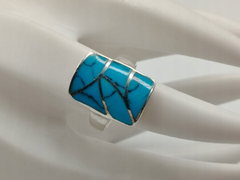 Piękny srebrny damski pierścionek TURKUS r.15/16 VINTAGE biżuteria RETRO