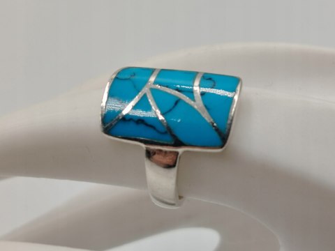 Piękny srebrny damski pierścionek TURKUS r.15/16 VINTAGE biżuteria RETRO