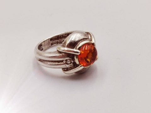 Piękny stary srebrny damski pierścionek BURSZTYN CYRKONIE r.12 VINTAGE