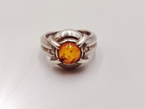 Piękny stary srebrny damski pierścionek BURSZTYN CYRKONIE r.12 VINTAGE