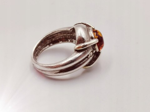 Piękny stary srebrny damski pierścionek BURSZTYN CYRKONIE r.12 VINTAGE