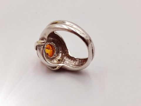 Piękny stary srebrny damski pierścionek BURSZTYN CYRKONIE r.12 VINTAGE
