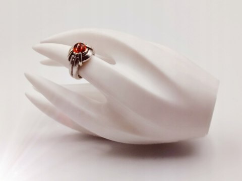 Piękny stary srebrny damski pierścionek BURSZTYN CYRKONIE r.12 VINTAGE