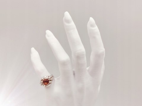 Piękny stary srebrny damski pierścionek BURSZTYN CYRKONIE r.12 VINTAGE