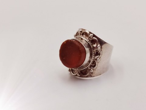 Piękny stary srebrny damski pierścionek BURSZTYN r.15/16 biżuteria VINTAGE