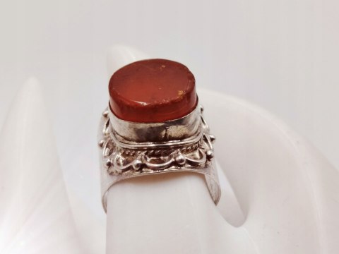 Piękny stary srebrny damski pierścionek BURSZTYN r.15/16 biżuteria VINTAGE